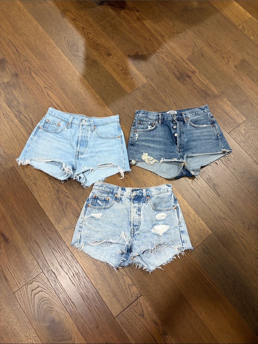 Women’s Distressed Denim Shorts - Light & Medium Blue